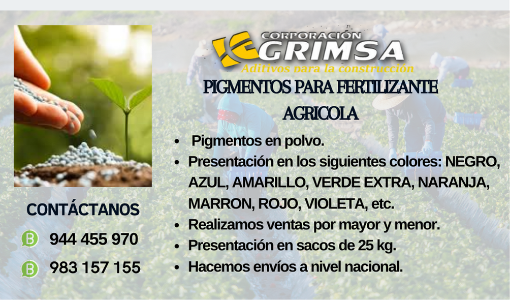 VENTA DE PIGMENTOS PARA FERTILIZANTE AGRICOLA